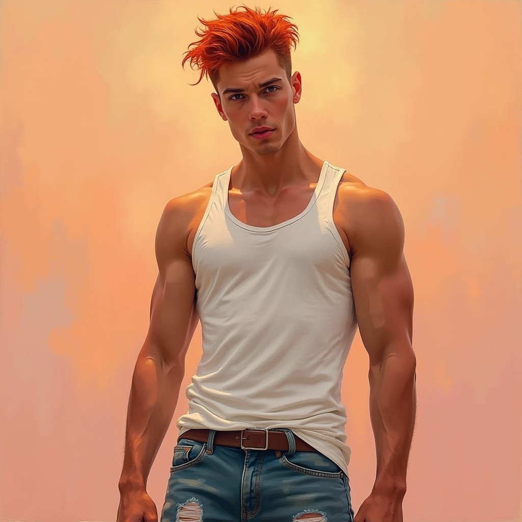 Fiery Futuristic Hero in Vibrant Realism