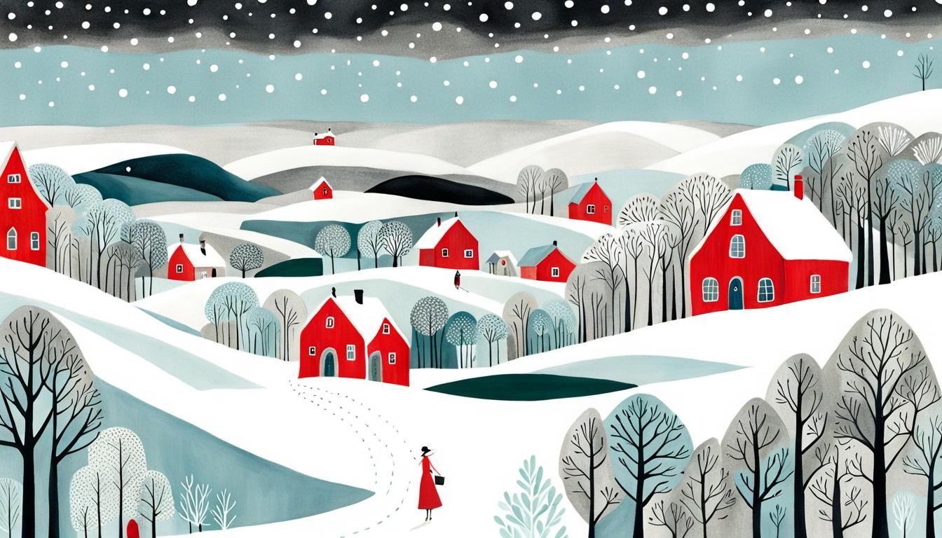 Cozy Scandinavian Winter Landscape in Vivid Colors
