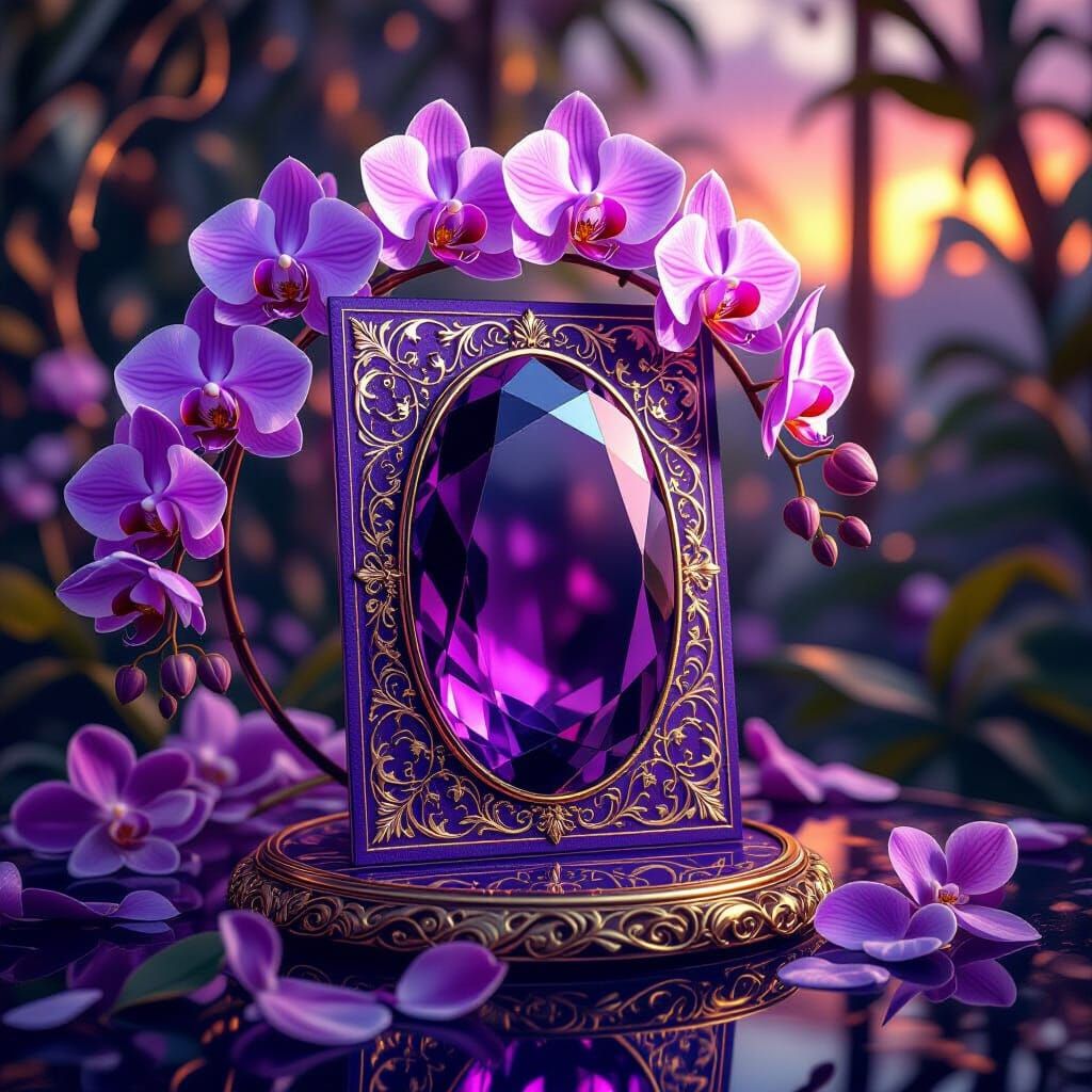 Amethyst Invitation Card with Art Nouveau Details