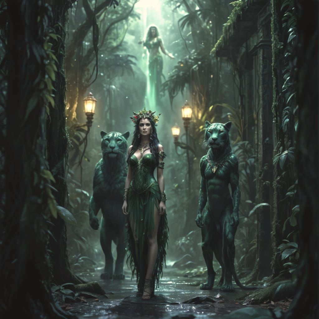 Jungle Goddess with Wild Animals