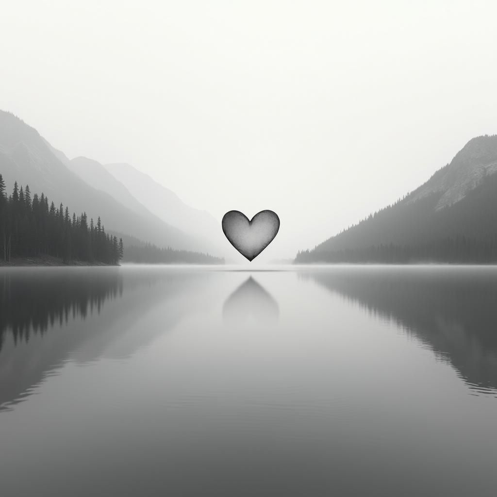 Monochrome Lake Tahoe Landscape with Heart Silhouette