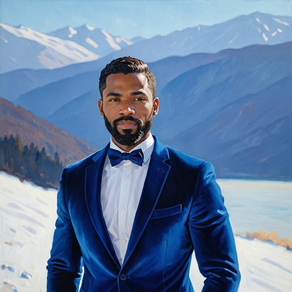 Man in Blue Velvet Suit: Impressionist Oil Portrait
