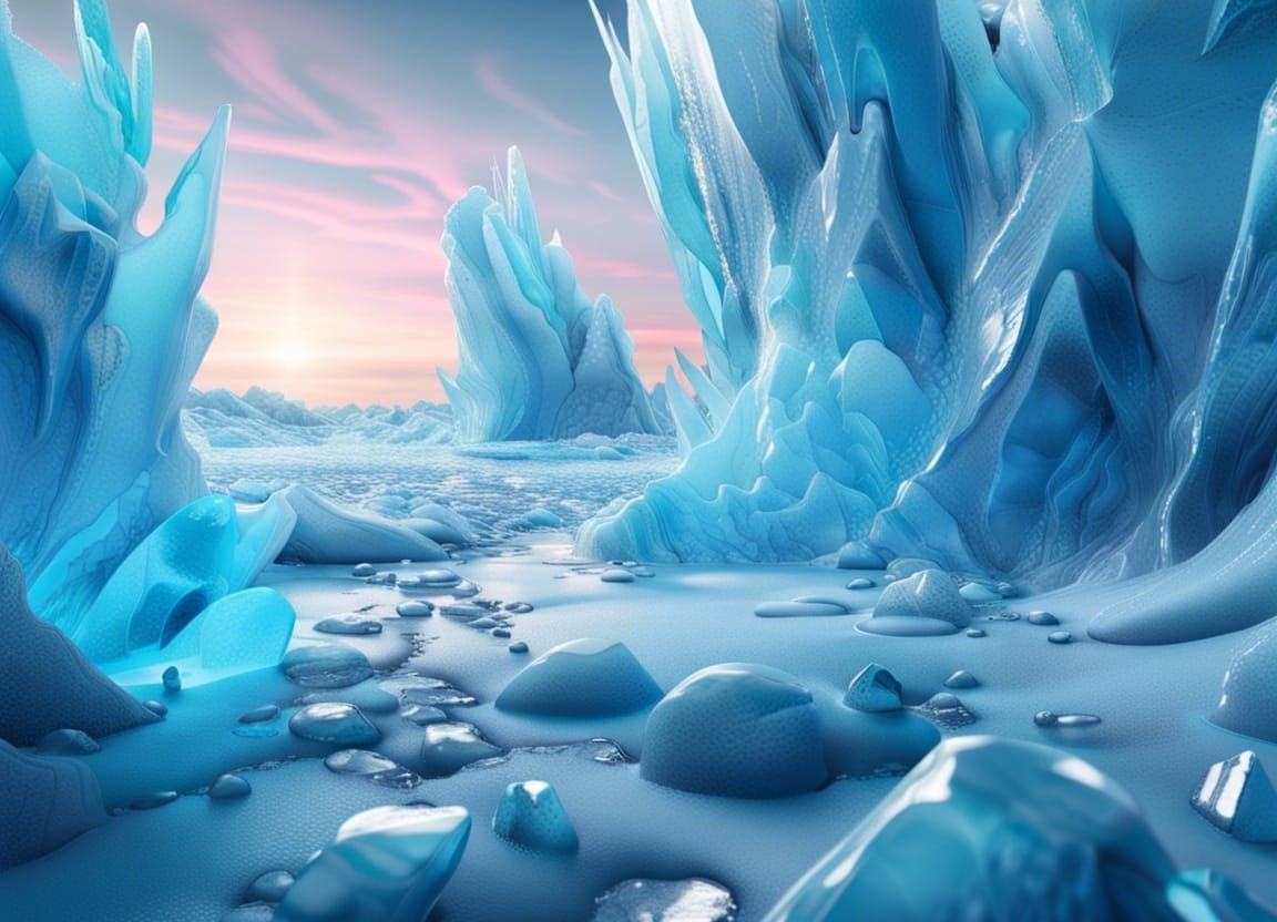 Hyperrealistic Ice Landscape with Blue Highlights