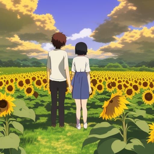 Sunflower Field Scene in Anime Style