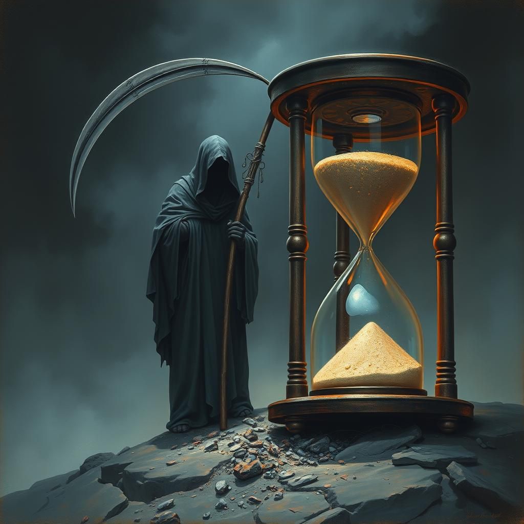 Gothic Art: Scythe, Hourglass, Sands of Time