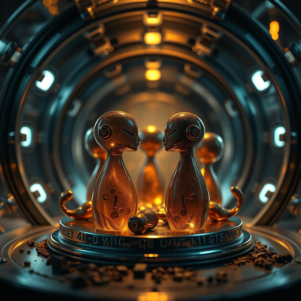 Enameled Glass Figurines in Cinematic Sci-Fi Setting