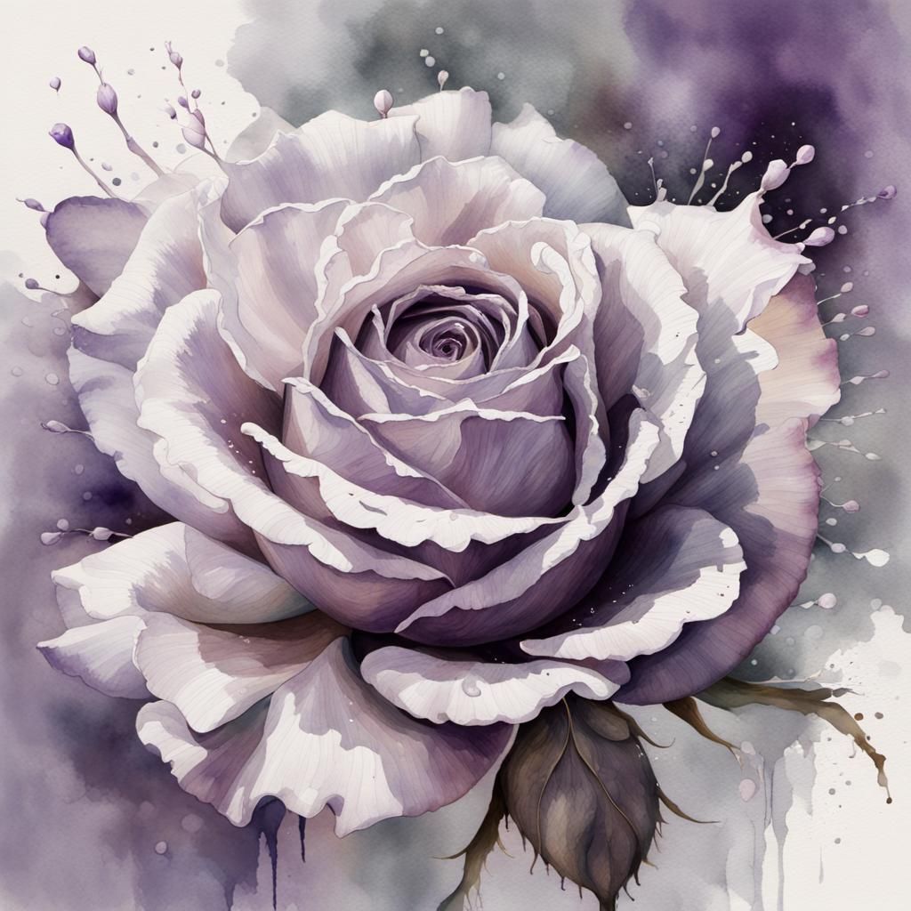 Hyperrealistic Watercolor of a Partially Opened Rose