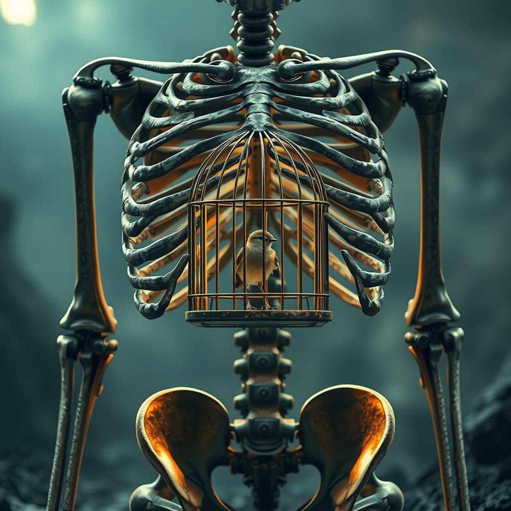 Mechanical Skeleton Birdhouse in Futuristic Style