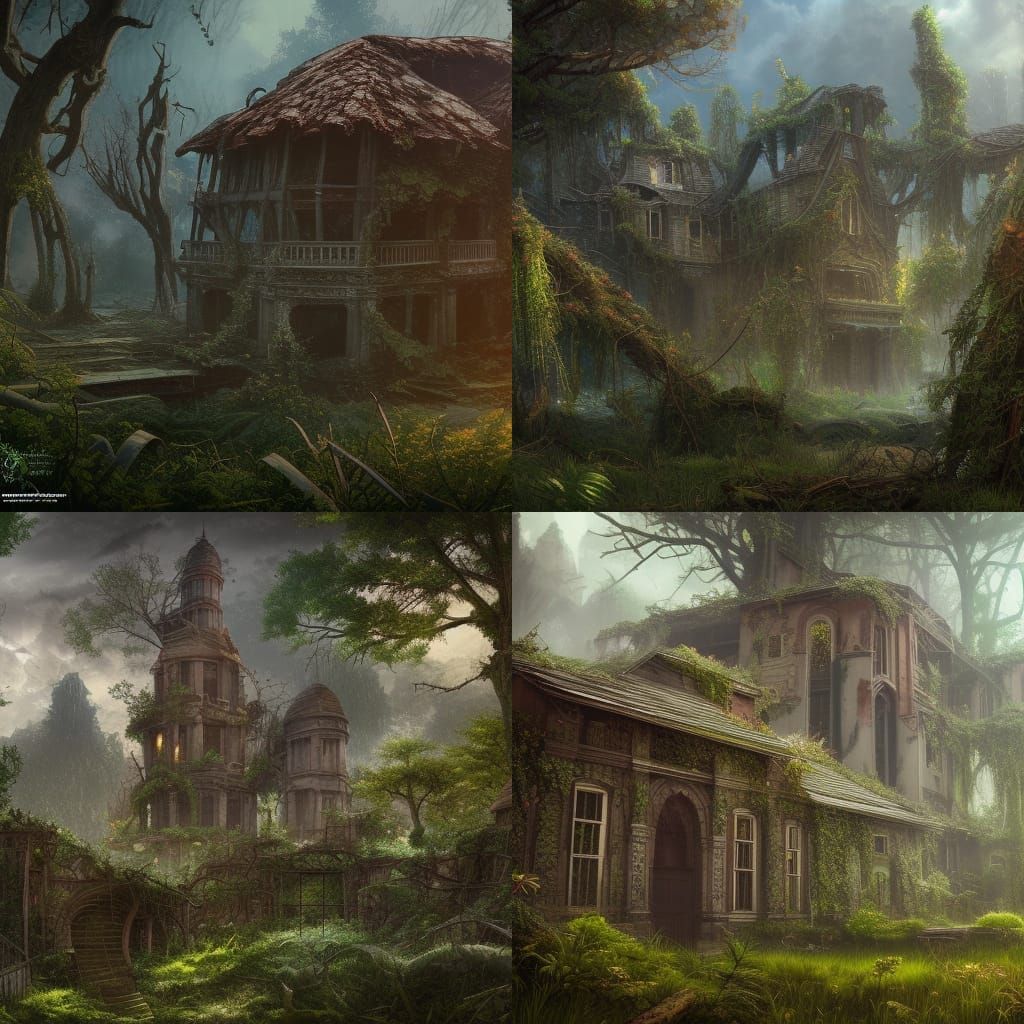 Overgrown Building in Detailed Matte Painting Style