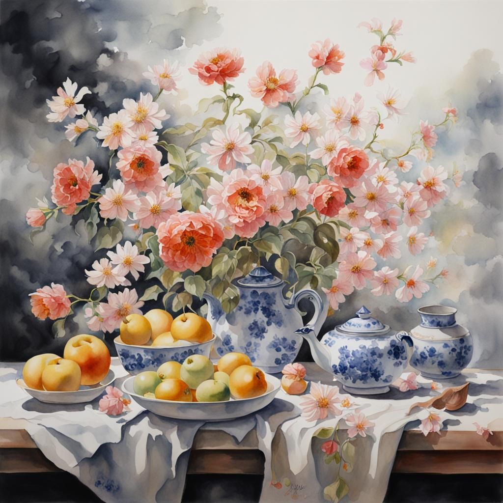 Watercolor Still Life in 8k Resolution