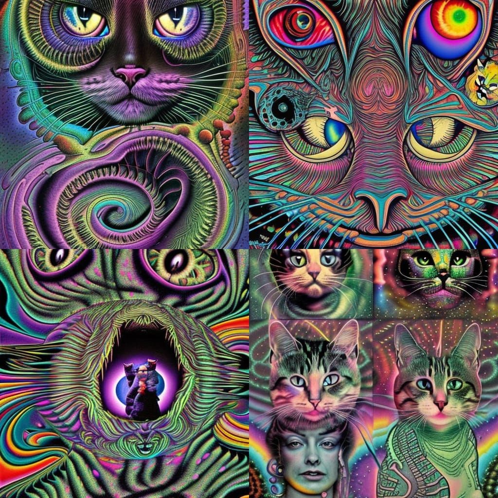 Psychedelic Cats in Space as Deepdream Art