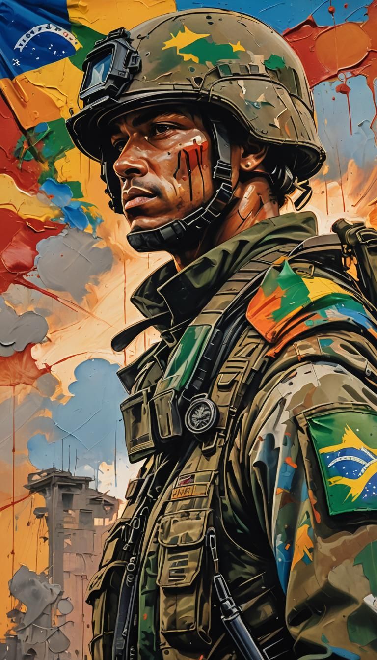 Brazilian Soldier Sunset Graffiti Art