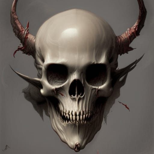 Sinister Demonic Skull with Horns