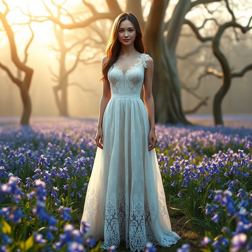 Fantasy Woman in a Field of Bluebells