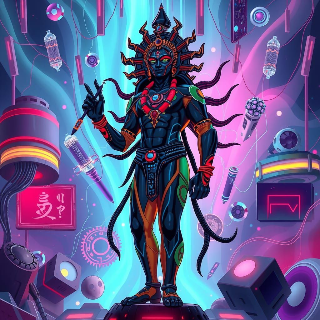 Cybergod of Modern Mysticism in Vibrant Anime Style