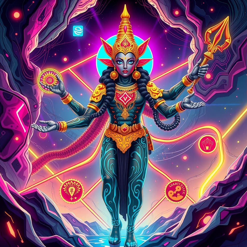 Cybergod Shankracharya in Vibrant Anime Style