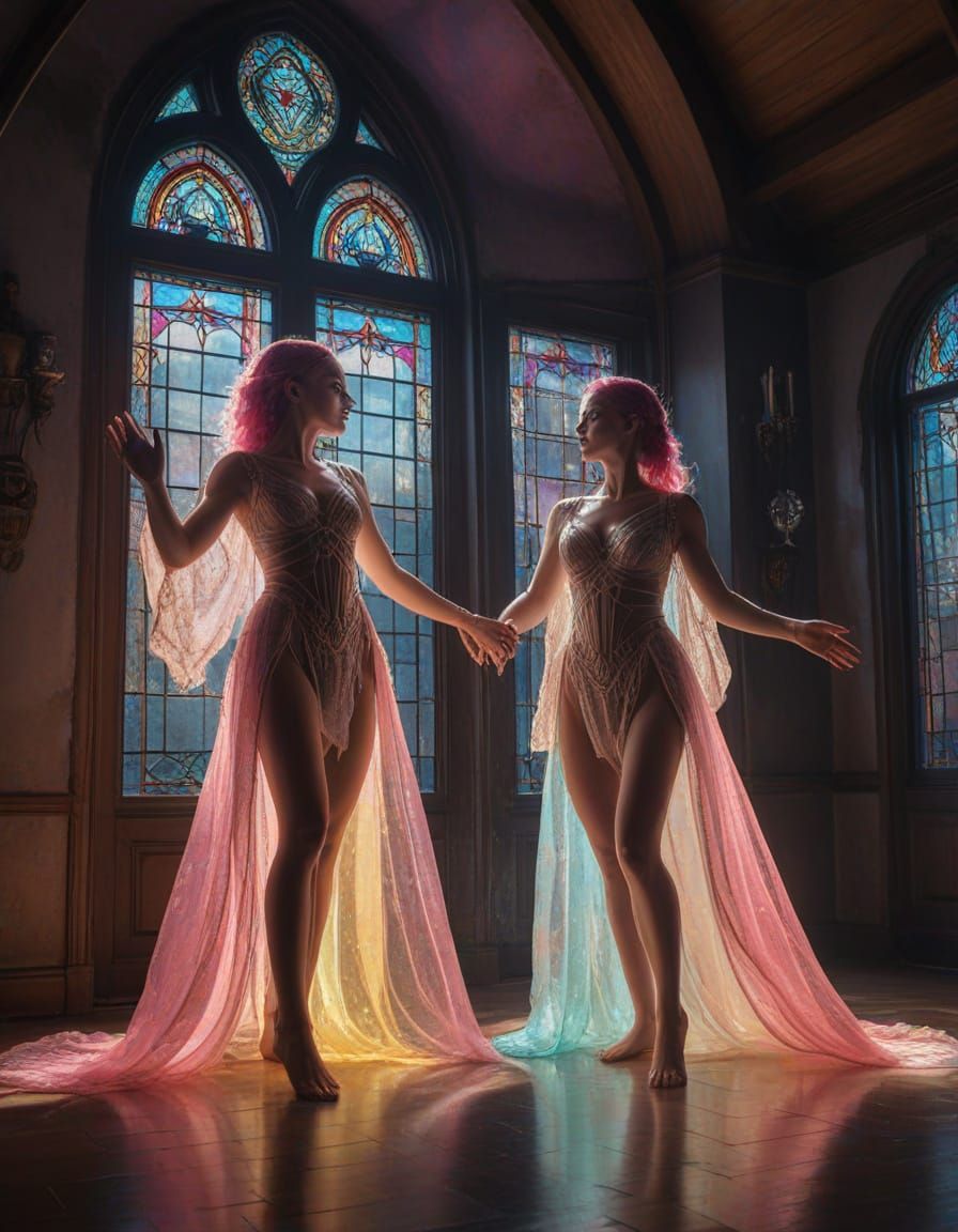 Alien Spirits Dancing in Rainbow Lit House