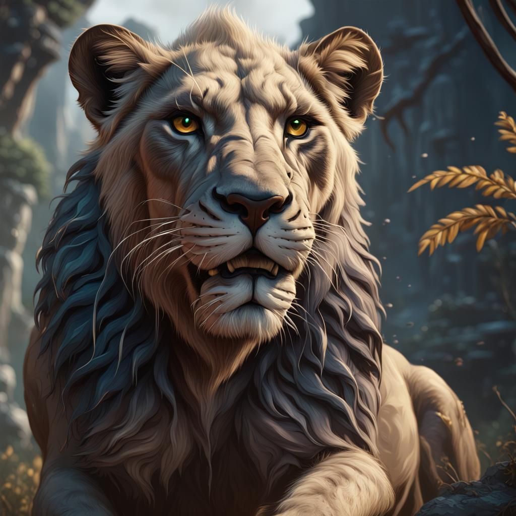Detailed Black Lioness in Fantasy Concept Art