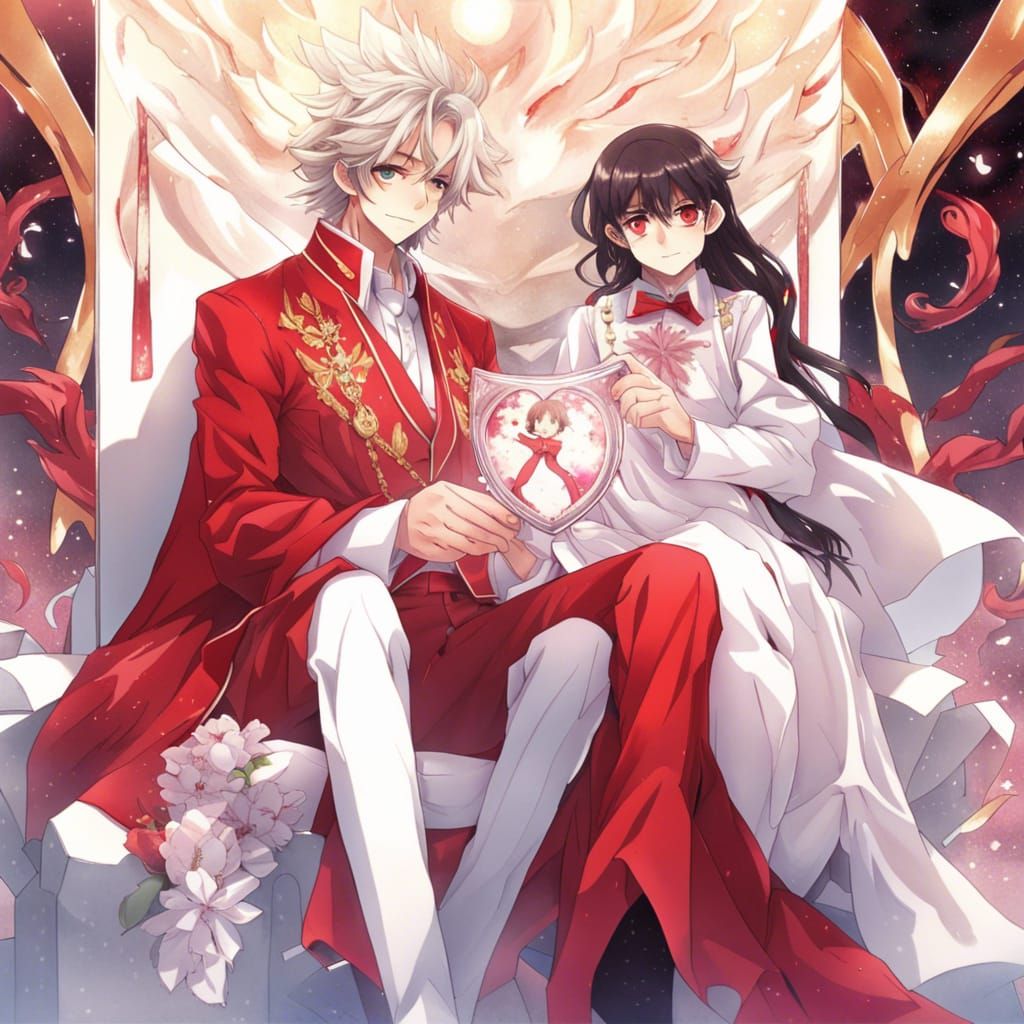 Anime King with Portrait on Crystal Throne