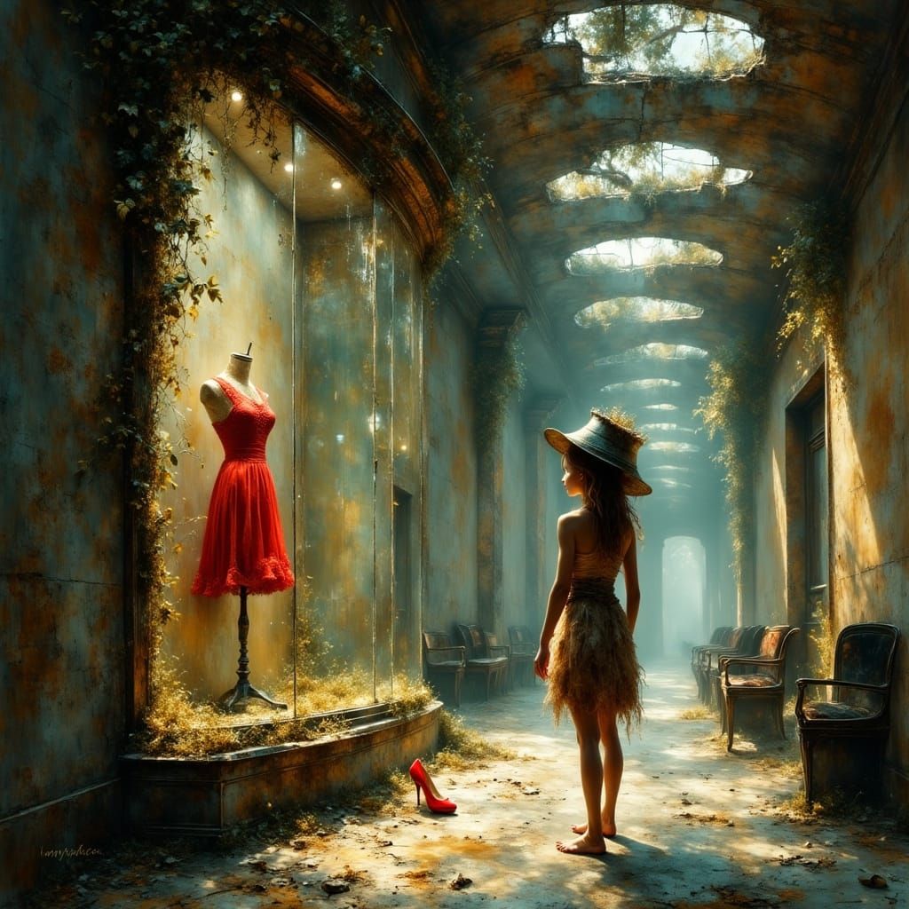 Abandoned Mall: Woman and Mannequin in Hyperrealistic Digita...