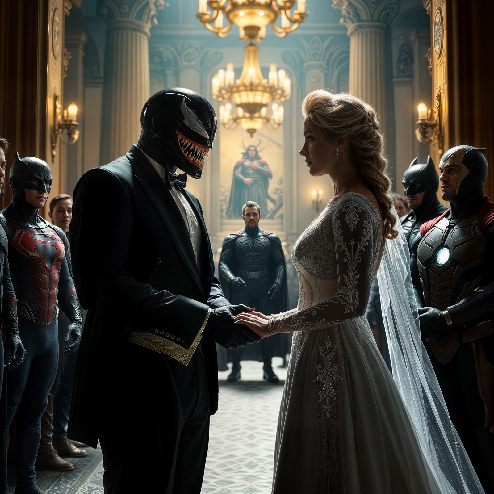Venom and Elsa's Superhero Wedding in Film Style