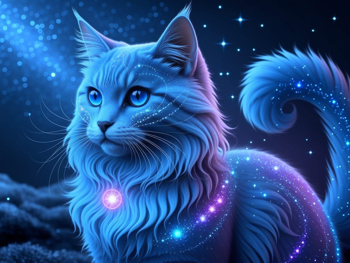 Ethereal Blue Cat Radiates Celestial Magic