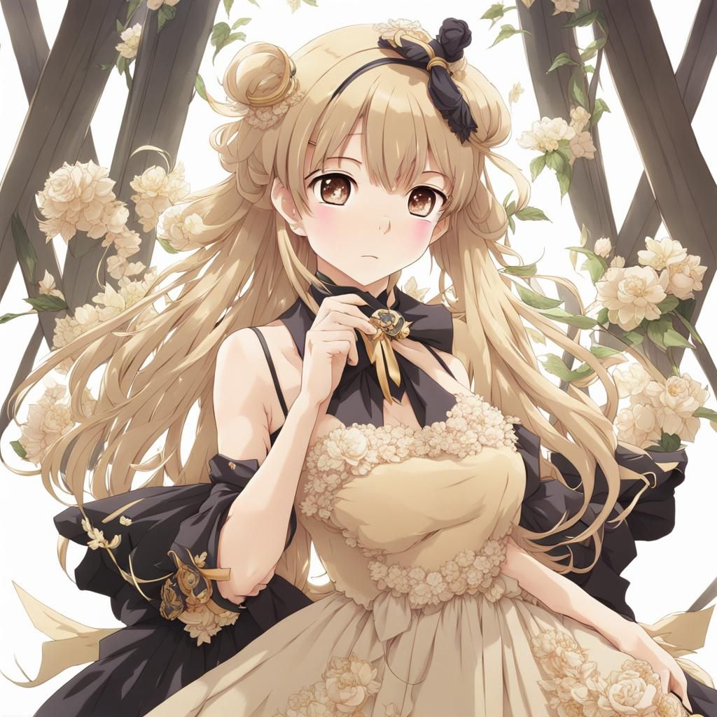 Anime Girl in Beige Dress, Manga Style