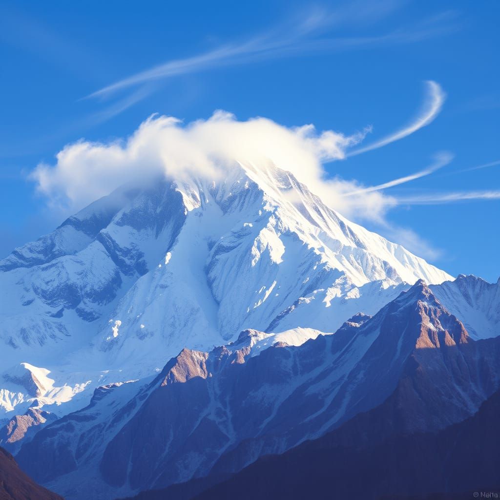 Majestic Snow-Capped Mountain Landscape in Luminous Style