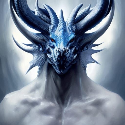 Majestic White Dragon Portrait in Hyperdetailed Style