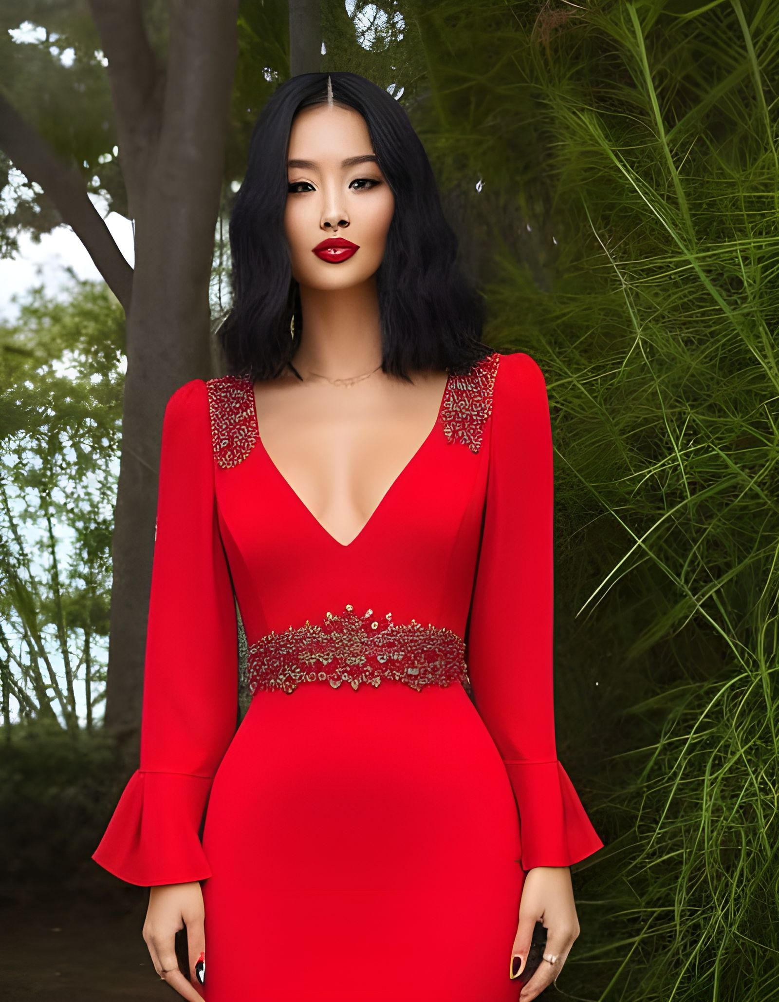 Elegant Lady in Red Portrait