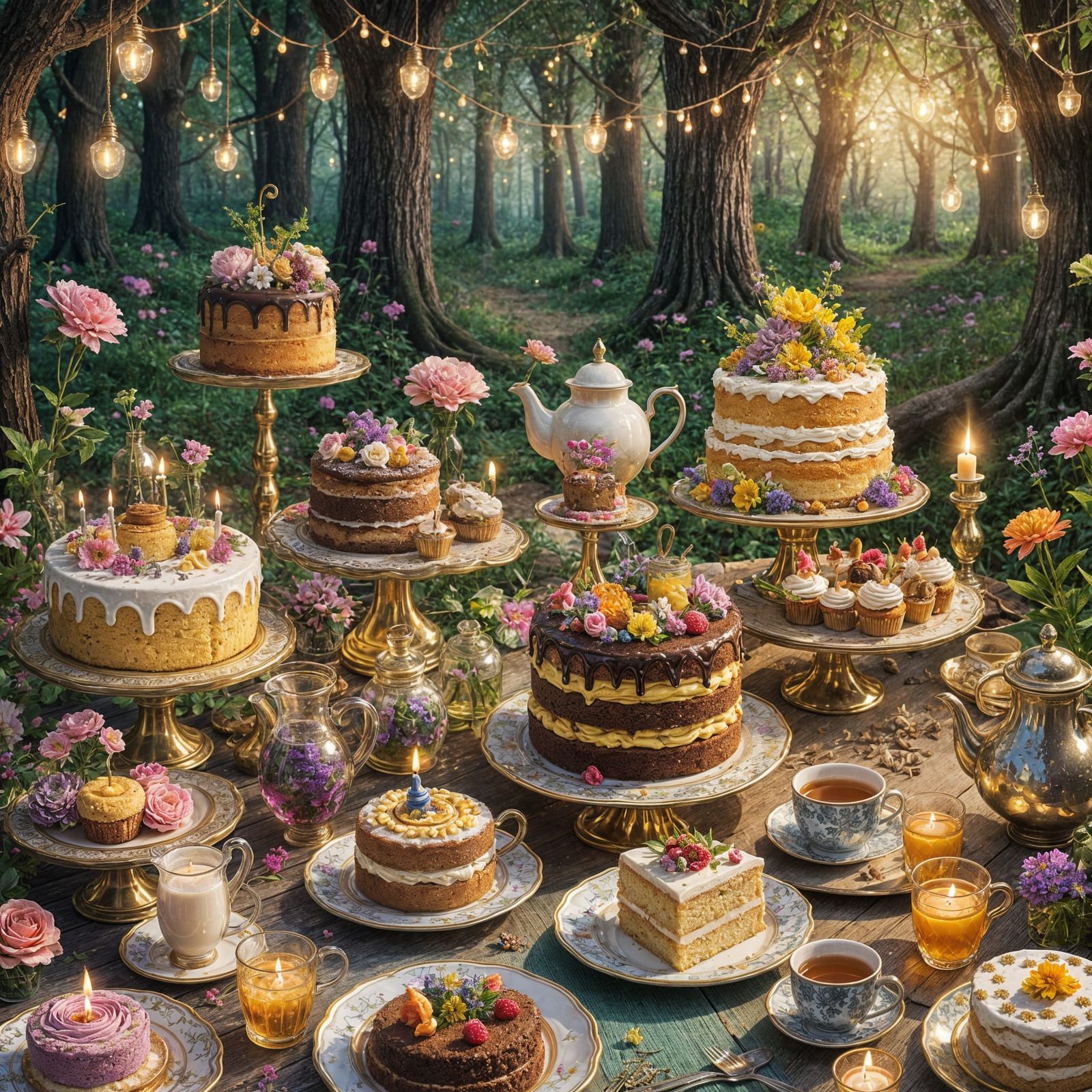 Magical Tea Party in Enchanted Forest with Glitter