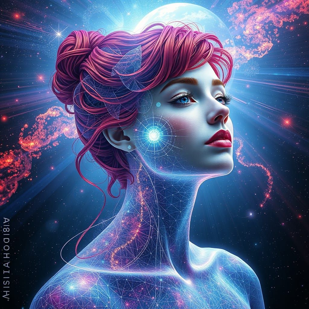Holographic Astral Cosmic Illustration of a Redhead