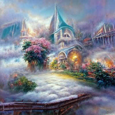 Ethereal Fantasy Landscape in Thomas Kinkade Style