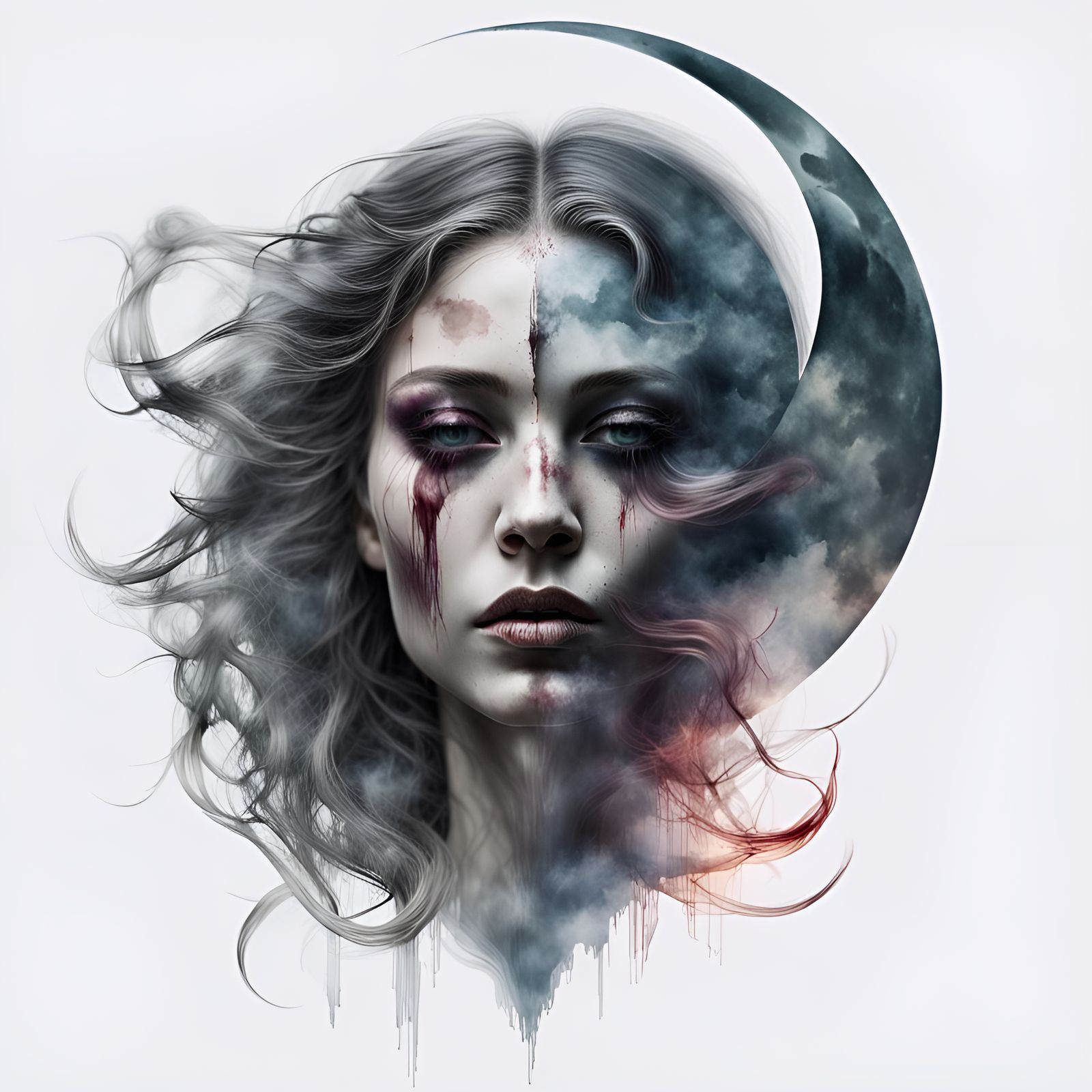 Bewitching Moon Witch Double Exposure Portrait