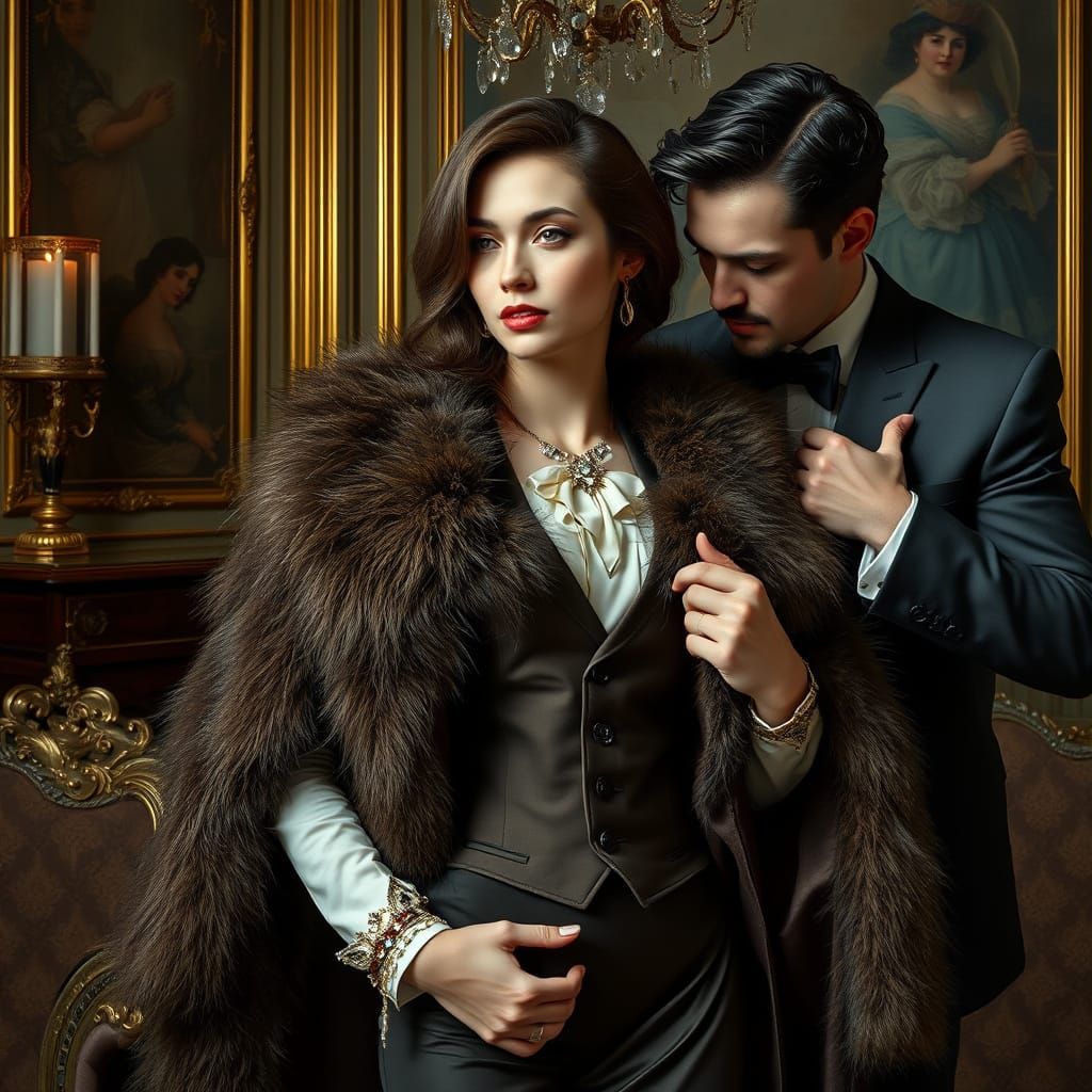 Elegant Woman Undressed in Opulent, Painterly Style