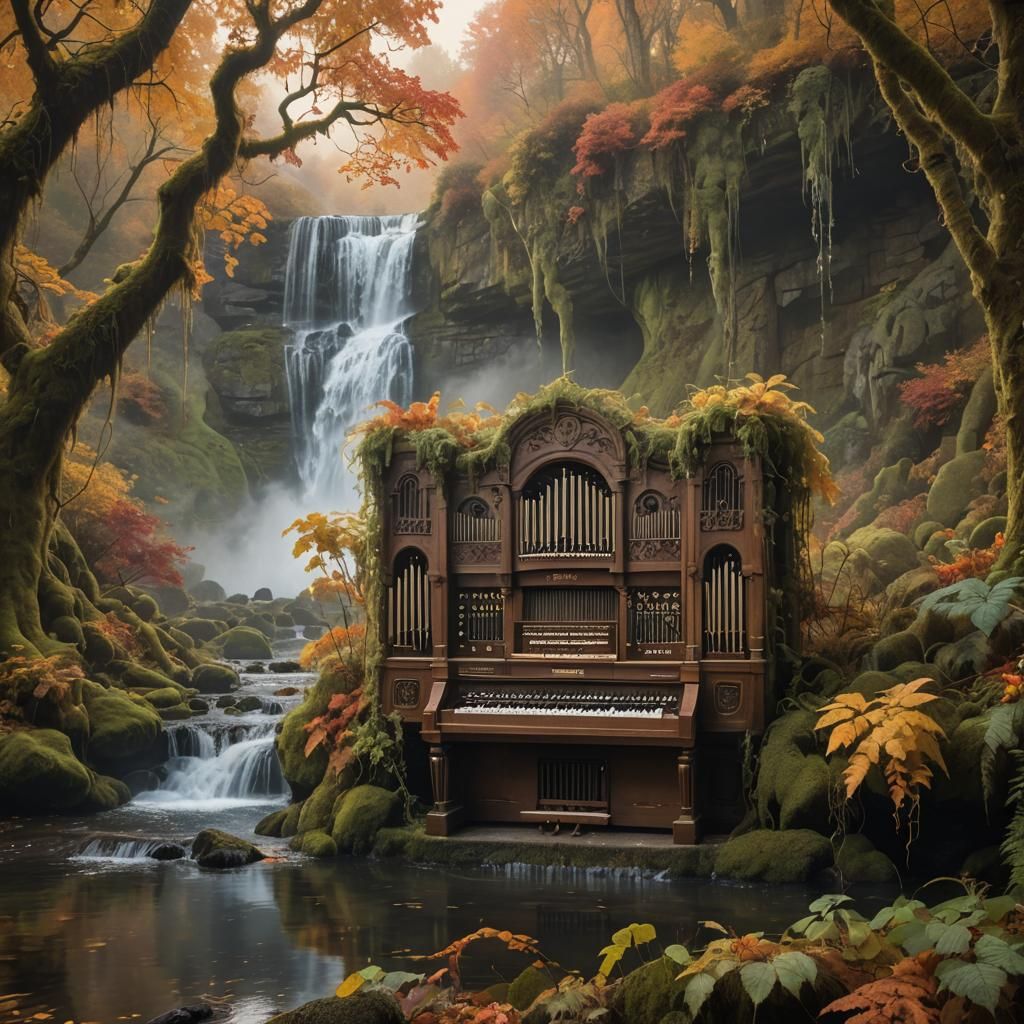 Surreal Pipe Organ Melodies in Autumnal Landscape