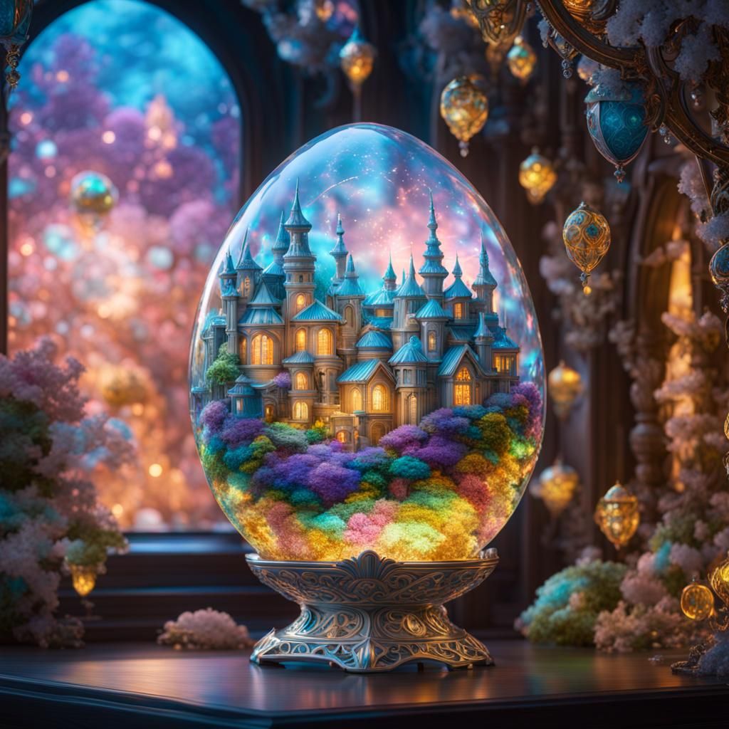 Bioluminescent Cyborg Village in Fabergé Egg