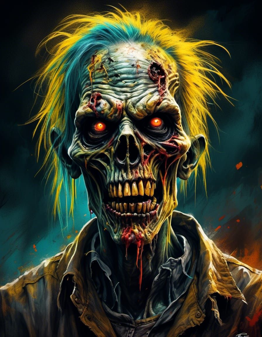 Horrific Zombie Portrait in Hyperrealistic Charcoal Style