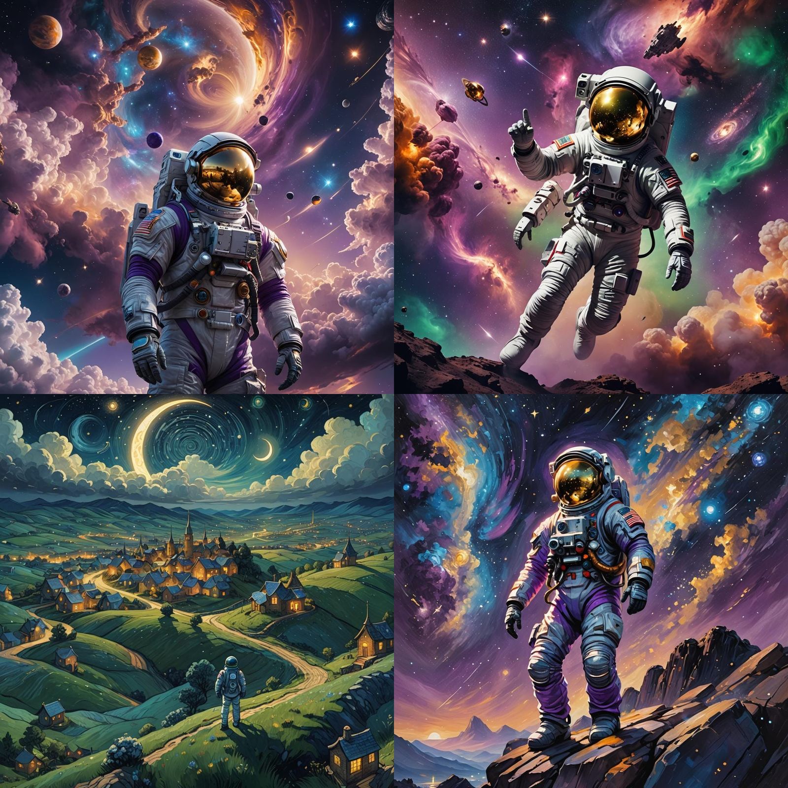 Astronaut in Starry Night Sky: Detailed Matte Painting