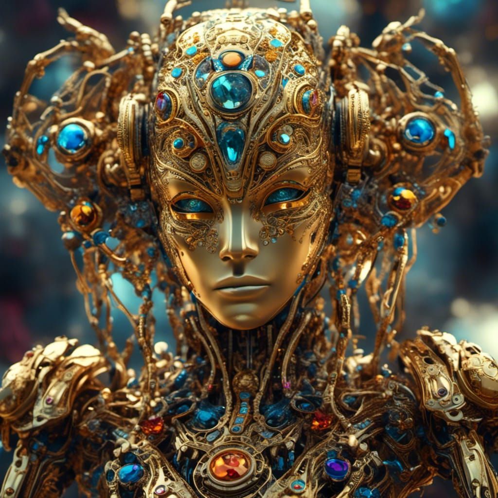Golden Jewel-Encrusted Robot in Hyperrealistic Style