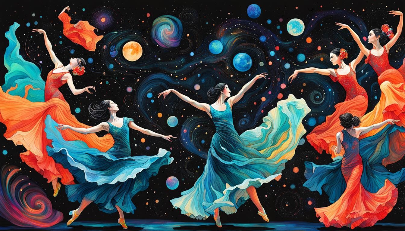 Cosmic Serenade with Bioluminescent Flamenco Dancers