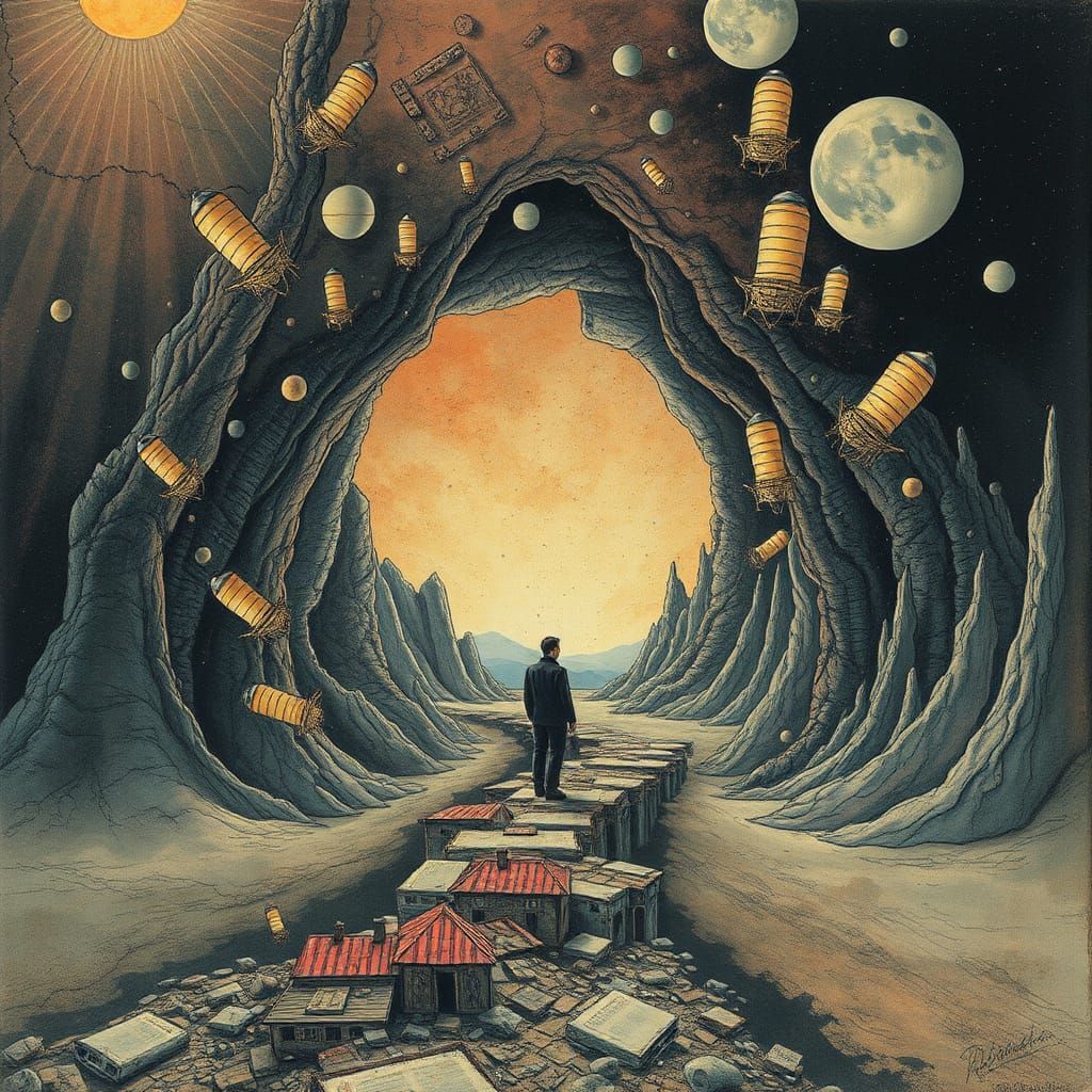 Surreal Dreamscape: Empty Void in Alcohol Ink Style