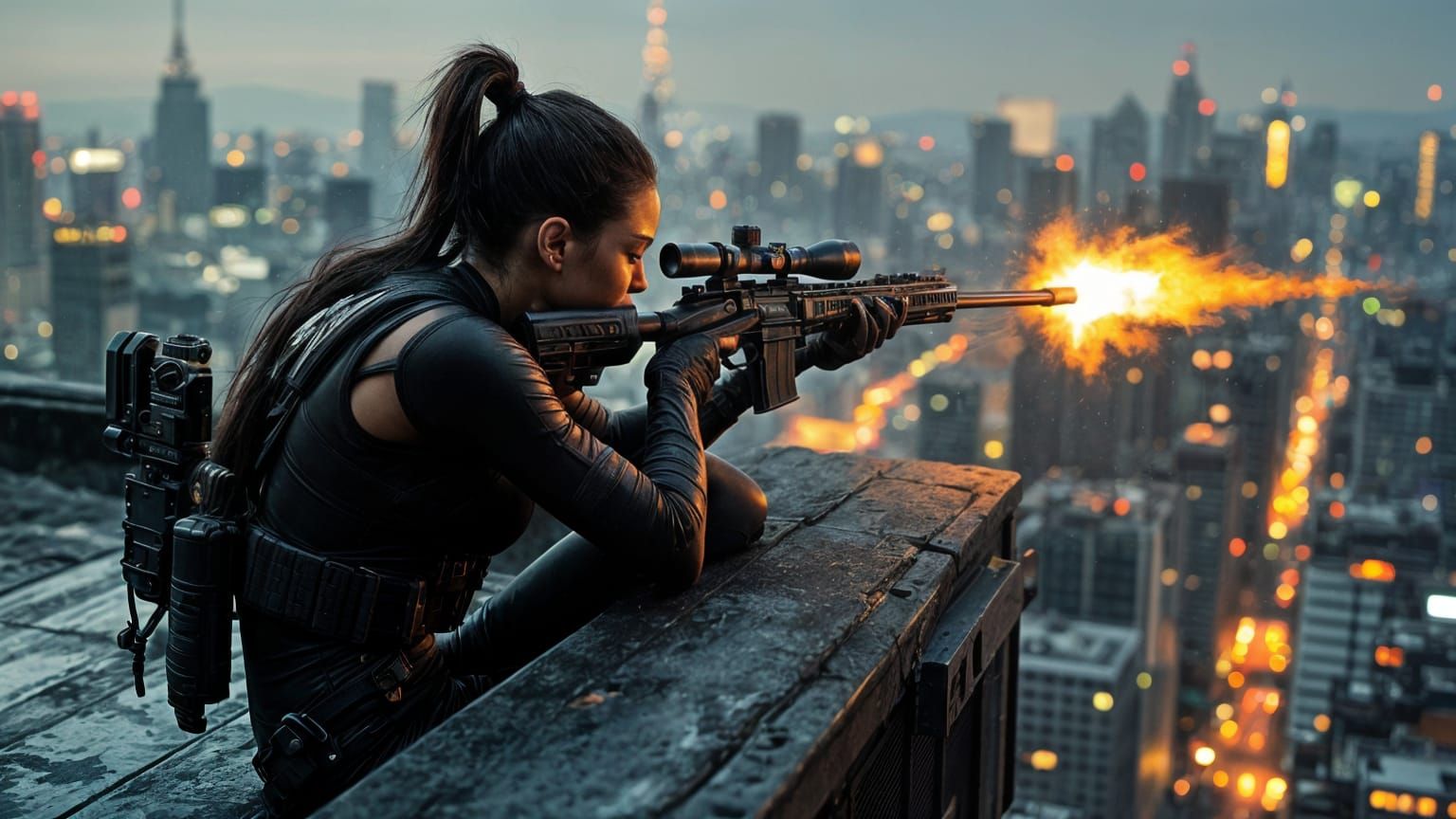 Sensual Sniper in Urban Darkness