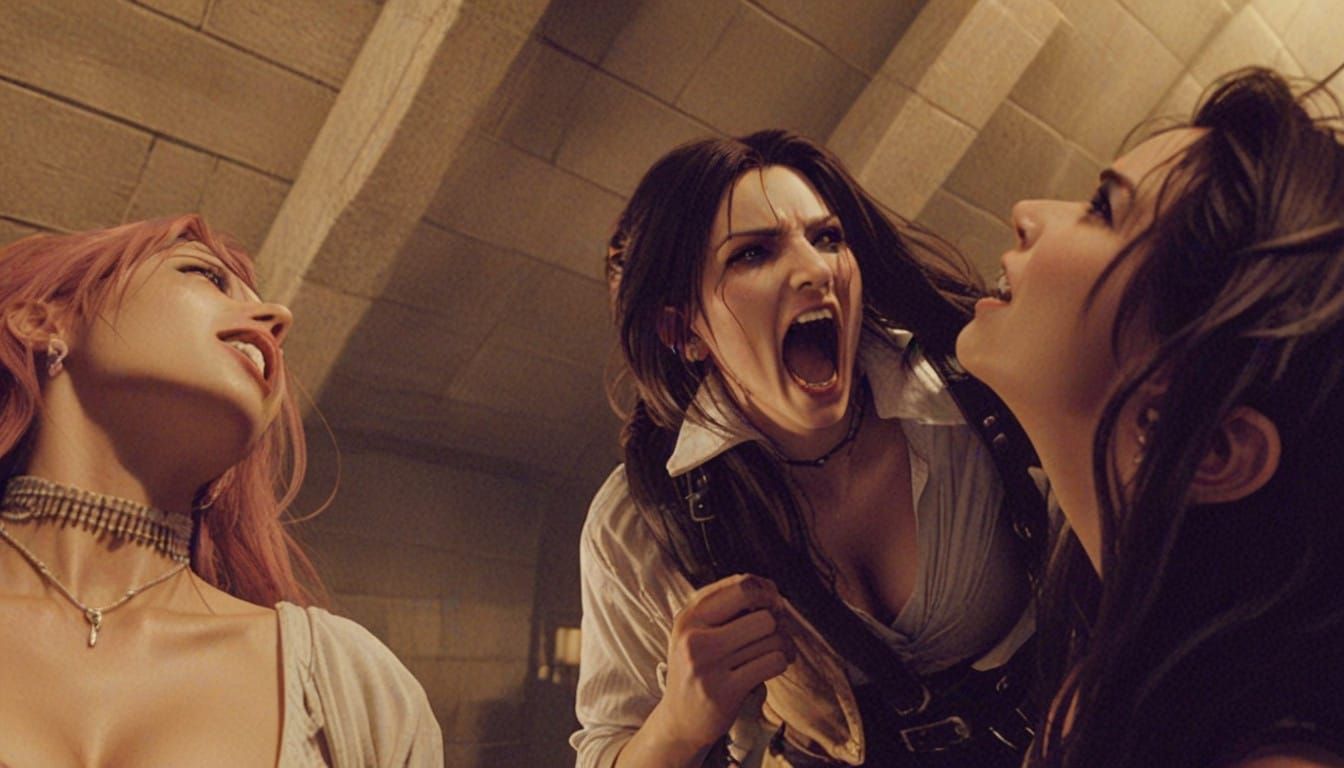 Vampire Tifa Lockhart and Aerith from Final Fantasy Snarl in...