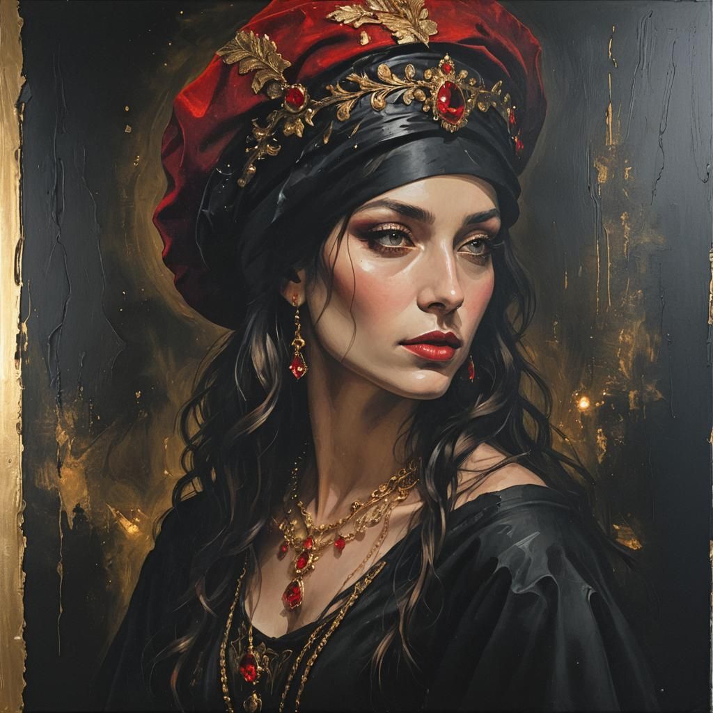 Renaissance Woman Portrait in Grunge Style