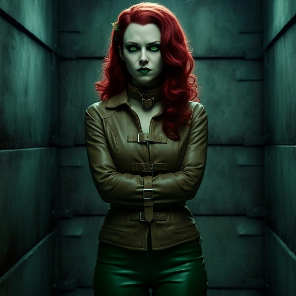 Poison Ivy in Leather Straitjacket: Hyperrealistic Close-Up
