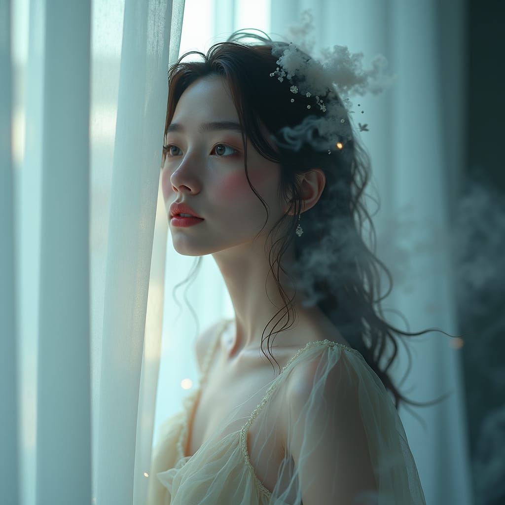 Ethereal Woman with Smoke in Fantasy Art Style