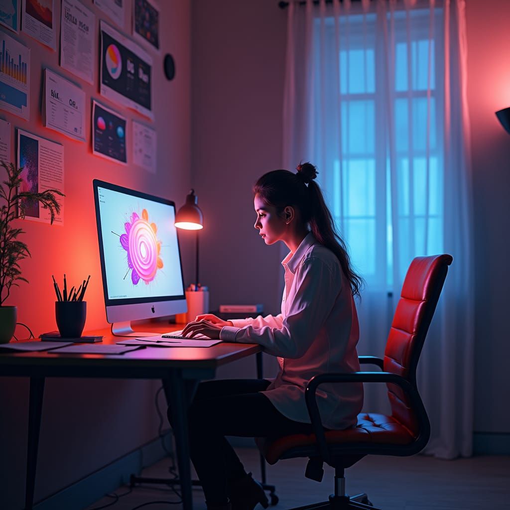 Creative Woman Designs Logo in Futuristic Style