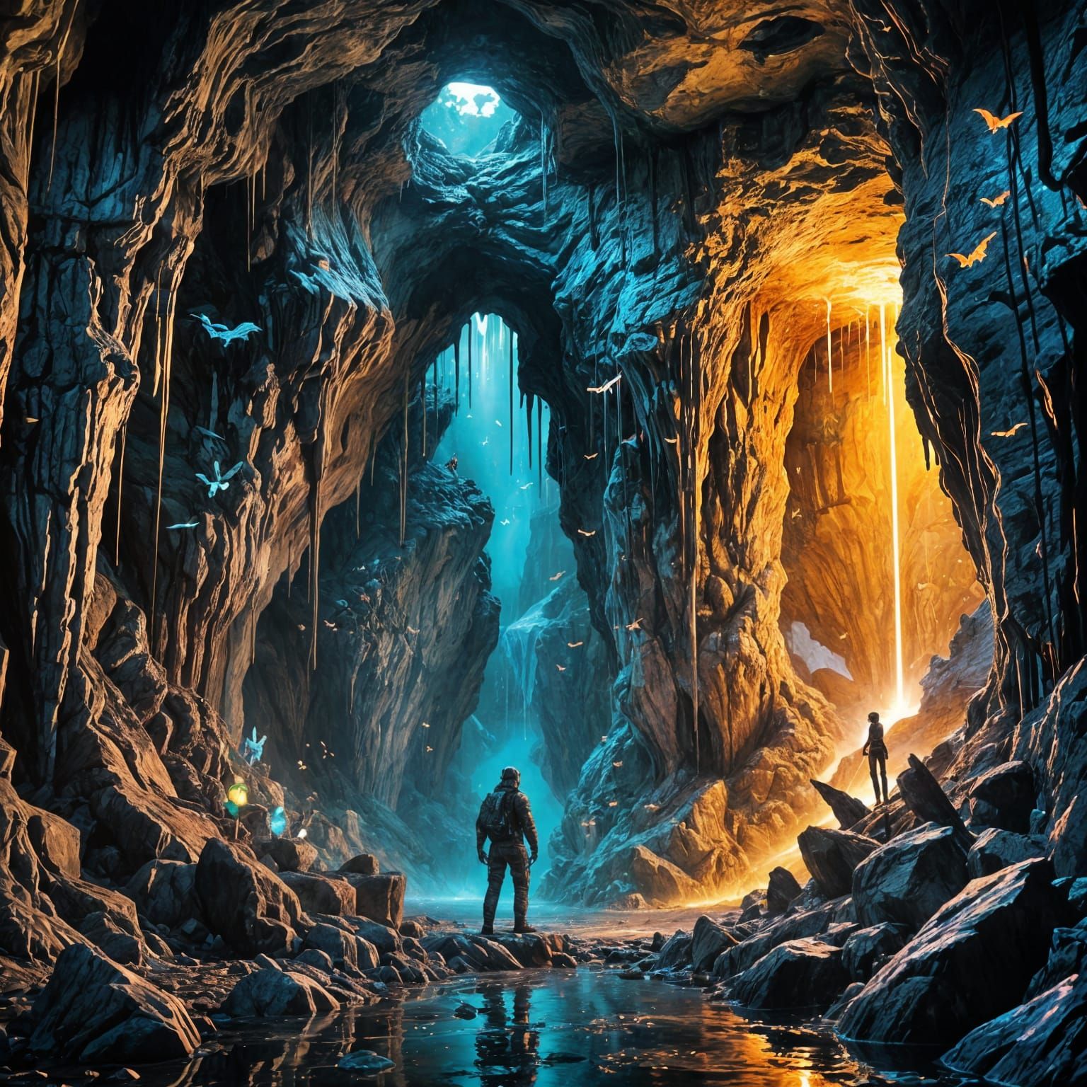 Epic Cave Explorer in Vibrant Graffiti Style