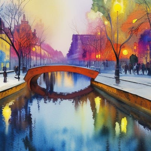 City Seasons in Gouache and Watercolor Style